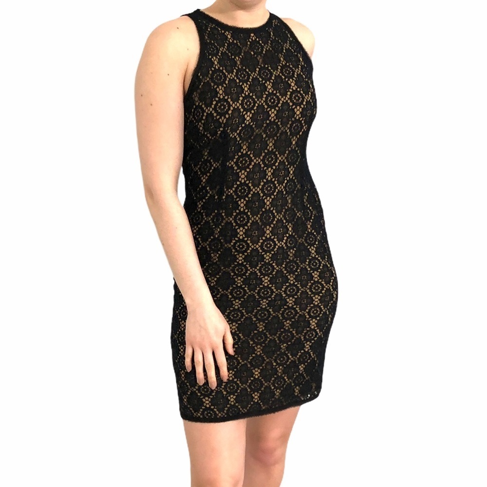 VINCE black nude silk lace fully lined shift dress